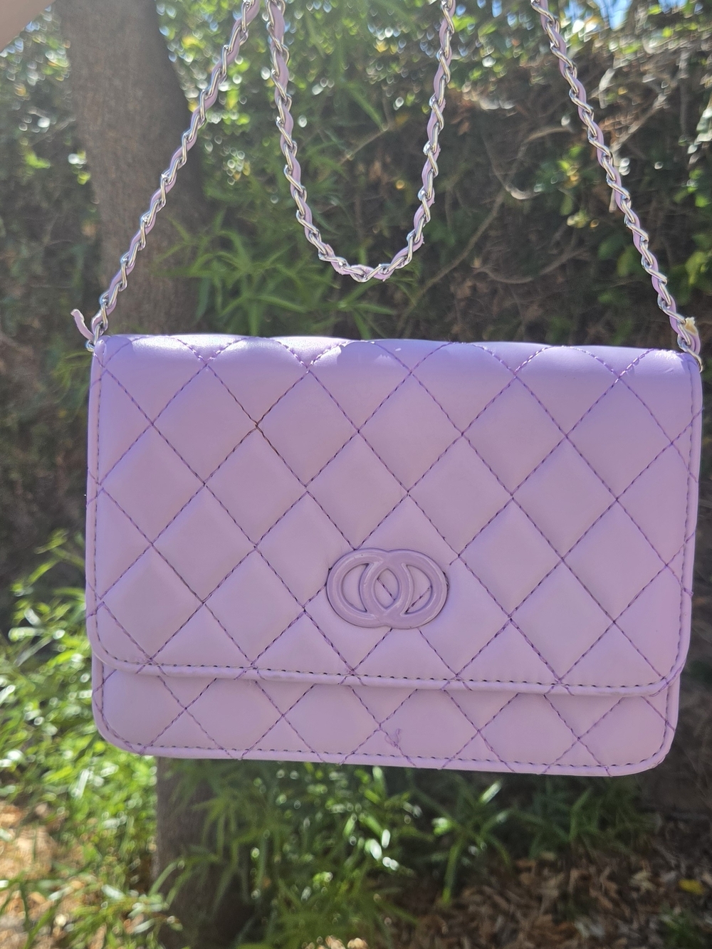 Source Unknown Quilted Lilac Crossbody Bag with Chain Strap